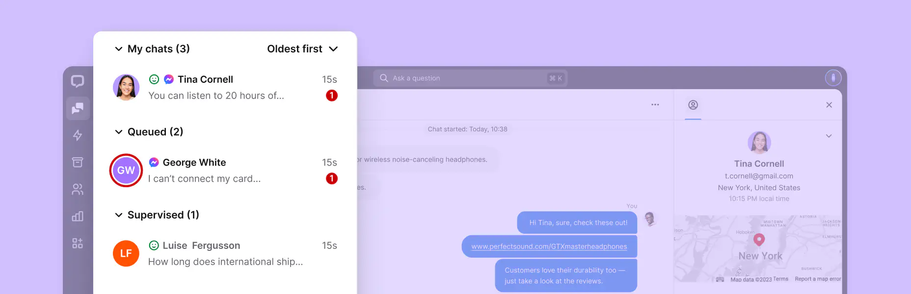 A preview of the chat list in the Chats section inside the LiveChat® agent app.