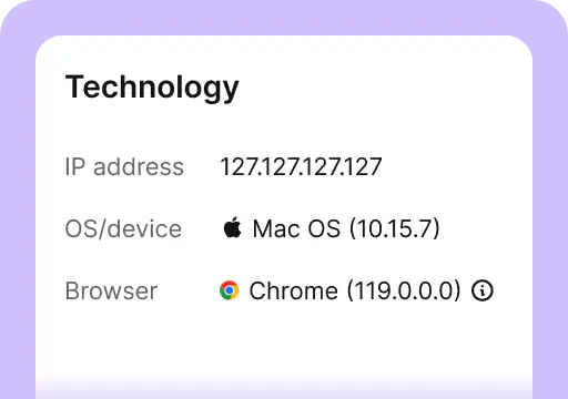 Technology is one of the areas available in the customer details tab inside the Chats section of the LiveChat® agent app. It's where you see a user's device information like their IP address, operating system, and browser.