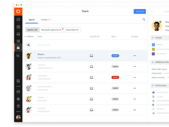 Team management in LiveChat® web app